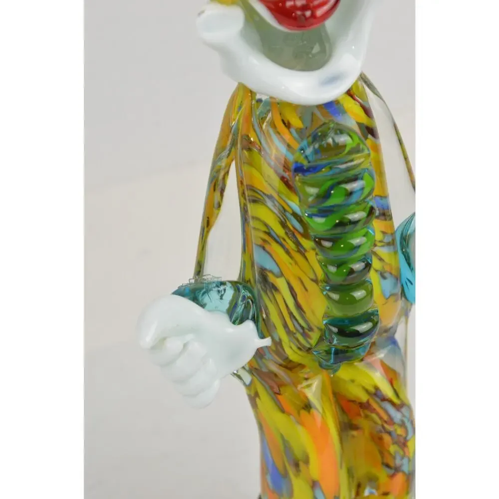 Vintage Murano Italian Hand Blown Art Glass Clown Figurine w/ Tambourine